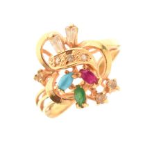 Eastern yellow metal gem-set dress ring