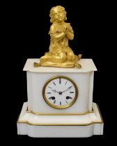 Late 19th century French white marble mantel clock