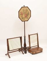 Victorian octagonal tapestry pole screen and two dressing table mirrors