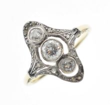 Early 20th century three-stone diamond ring