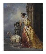 'Vertommen' - Oil on panel - Lady with goat