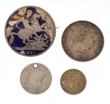 George IV enamel crown brooch 1821, etc