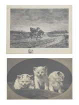 Herbert Thomas Dicksee (1862-1942) - Signed etching - Three Kittens, and one other engraving