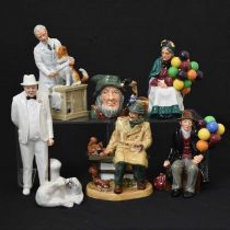 Royal Doulton - Five porcelain figures, character jug and Royal Copenhagen polar bear