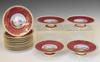 Early Victorian semi-china dessert service painted with landscapes