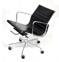 Eames-style black leatherette swivel office chair