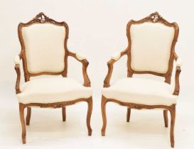 Pair of Louis XV style fauteuils or open armchairs