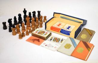 Chess pieces, playing cards and Bridge set