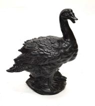 Large black painted cast iron model of a goose