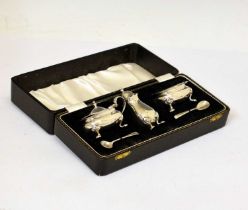 Elizabeth II cased three-piece silver condiment set