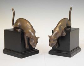 Pair of bronzed 'big cat' bookends