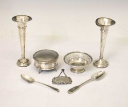 A mixed group of silver to include a George V silver circular trinket box, etc