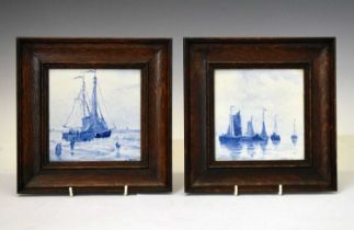 Pair of framed Delft tiles