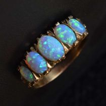 9ct gold five-stone opal ring