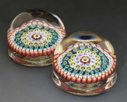 Pair of millefiori hemispherical paperweights