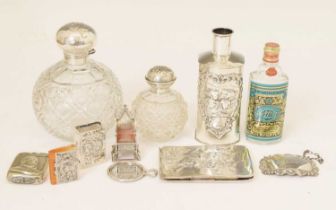 Group of silver to include two silver-topped bottles with embossed 'Reynolds angels' decoration, etc