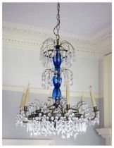 Neo-Classical style cut glass and gilt metal six-branch chandelier
