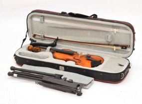 Hidersine Vivente four string violin with case, bow and adjustable tripod stand