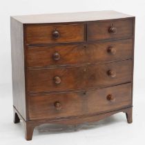 19th century mahogany bowfront chest of two over three drawers