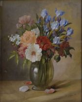 G. Harrow (20th century) - Oil on canvas laid on board - Peonies & Iris