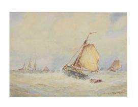 Frederick James Aldridge (1850-1933) - Watercolour - Ships on a stormy sea