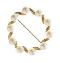 9ct gold cultured pearl wreath brooch