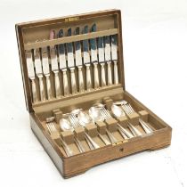 Mappin & Webb oak cased six person canteen of cutlery