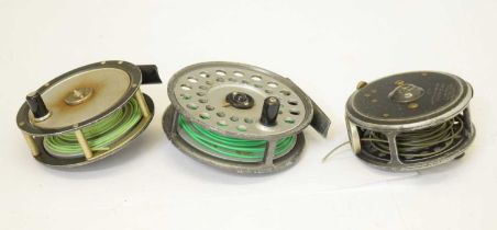 Three Hardy Bros. fishing reels