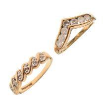 Two 9ct gold dress rings, each set white stones