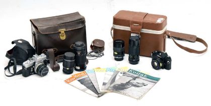 Nikon camera, Minolta SRT101 and various accessories