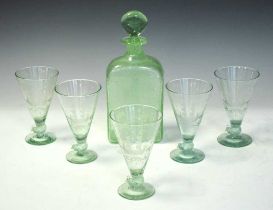 Green 'Soda' glass decanter and five glasses