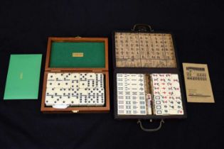 Cased Jaques of London Deluxe Double Nine Dominoes set and Mah-Jongg