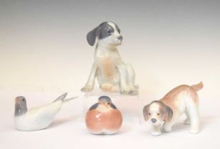 Royal Copenhagen - Three animal figures and Lladro dog