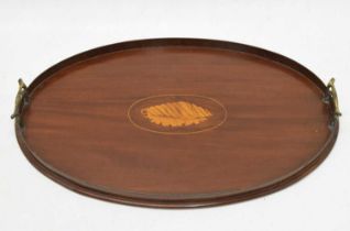 Inlaid mahogany oval shaped tray