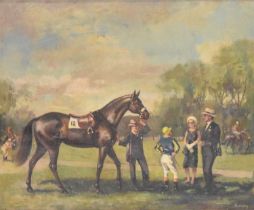 John Gilroy (1898 -1985) - Oil on canvas - Racing horse scene with jockey