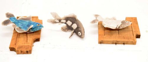 Studio Pottery - Rod Hare - Group of three Raku fired fish