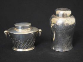 Edward VII silver tea caddy, and an American sterling tea caddy by Whiting Manufacturing Company
