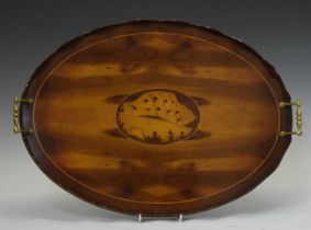 Edwardian inlaid oval gallery tray