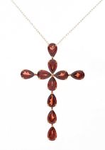 18ct gold and garnet set cross pendant with chain