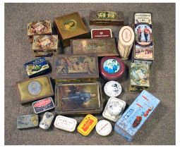 Collection of vintage confectionary tins, etc