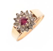 9ct gold ruby and diamond cluster ring