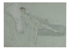 John Stanton Ward (1917-2007) - Watercolour study of a lady reclining on a chaise longue
