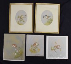 David Andrews - Five watercolours - Four birds and a harvest mouse