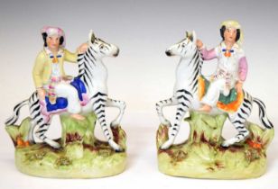 Pair of Staffordshire zebra groups