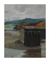 John Stops R.W.A. (1925-2002) - Oil on board - 'Low Tide, Watchet, Somerset'