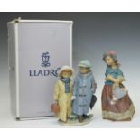 Lladro - ‘Off to School’ and ‘Girl Carrying Flowers’