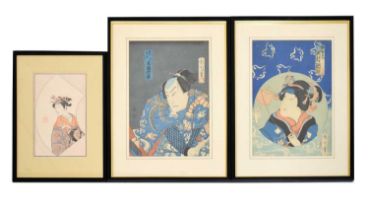 Two Japanese woodblock prints, plus another