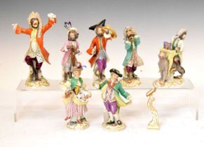 Five Meissen Monkey Band figures, etc