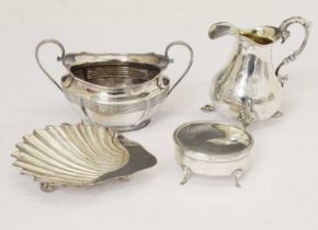 Victorian silver milk jug, George V silver sugar bowl, etc