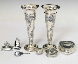 Quantity of early 20th-century silver to include bud vases, Coronation Chair, etc